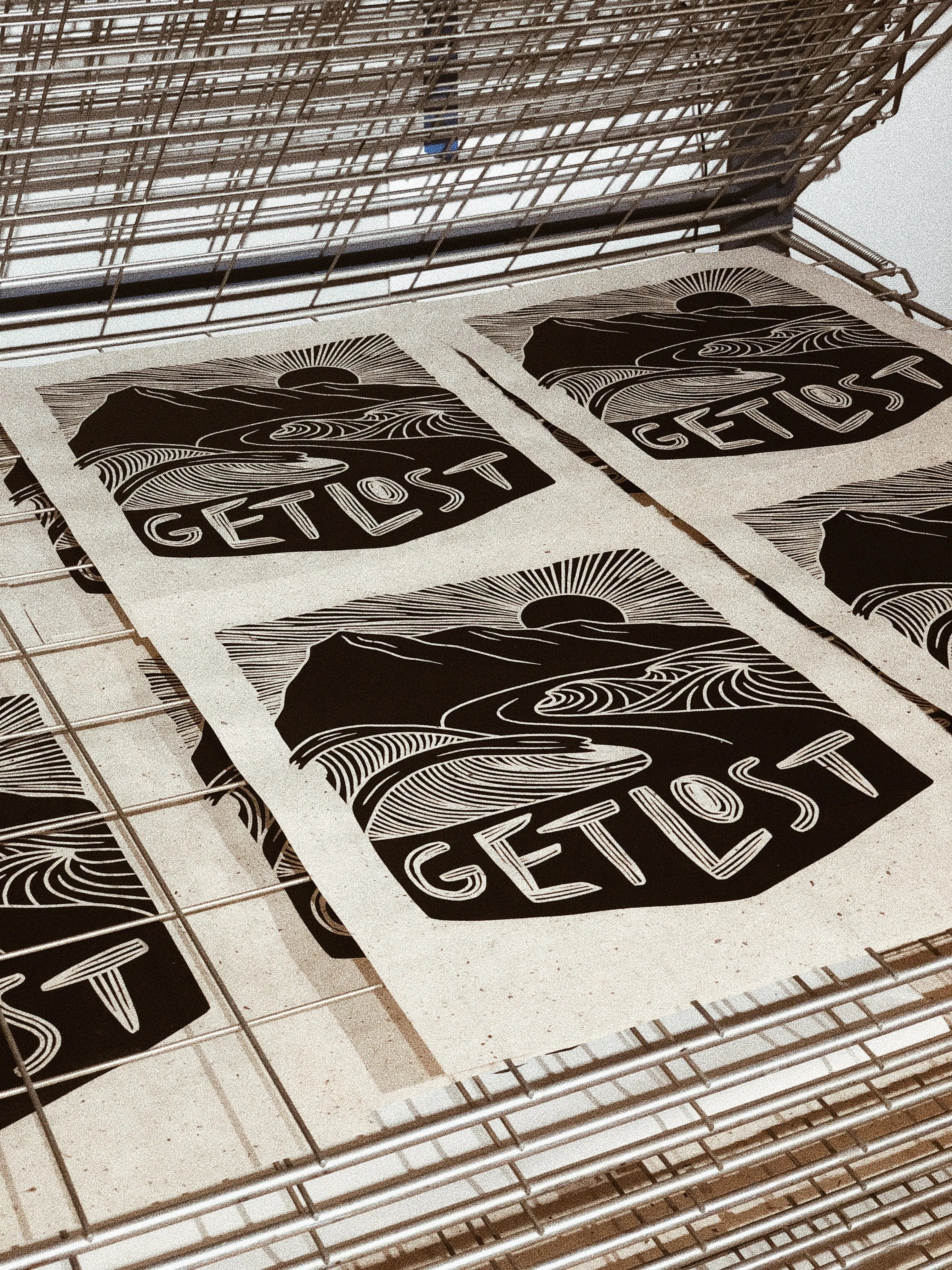 Get Lost Woodcut Print Woosah Outfitters