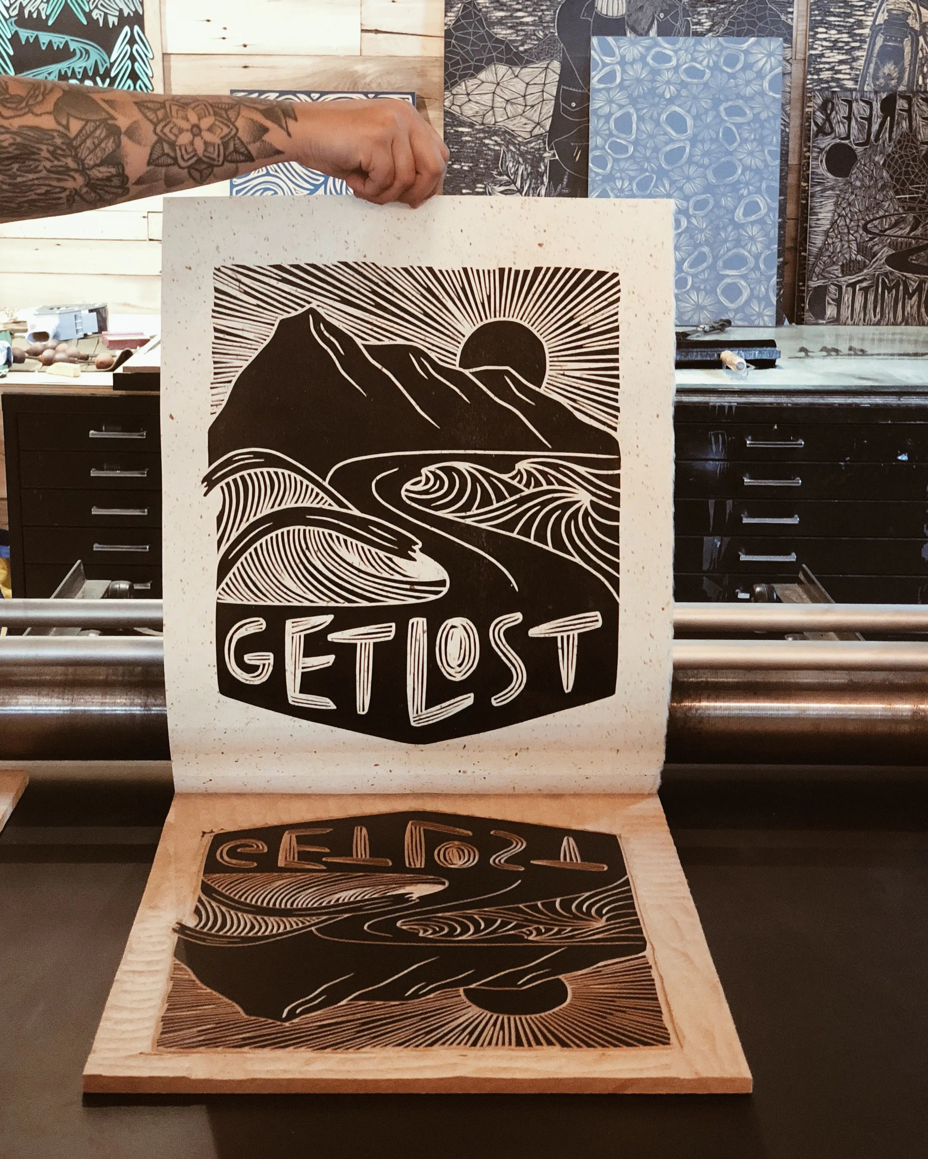 Get Lost Woodcut Print Woosah Outfitters