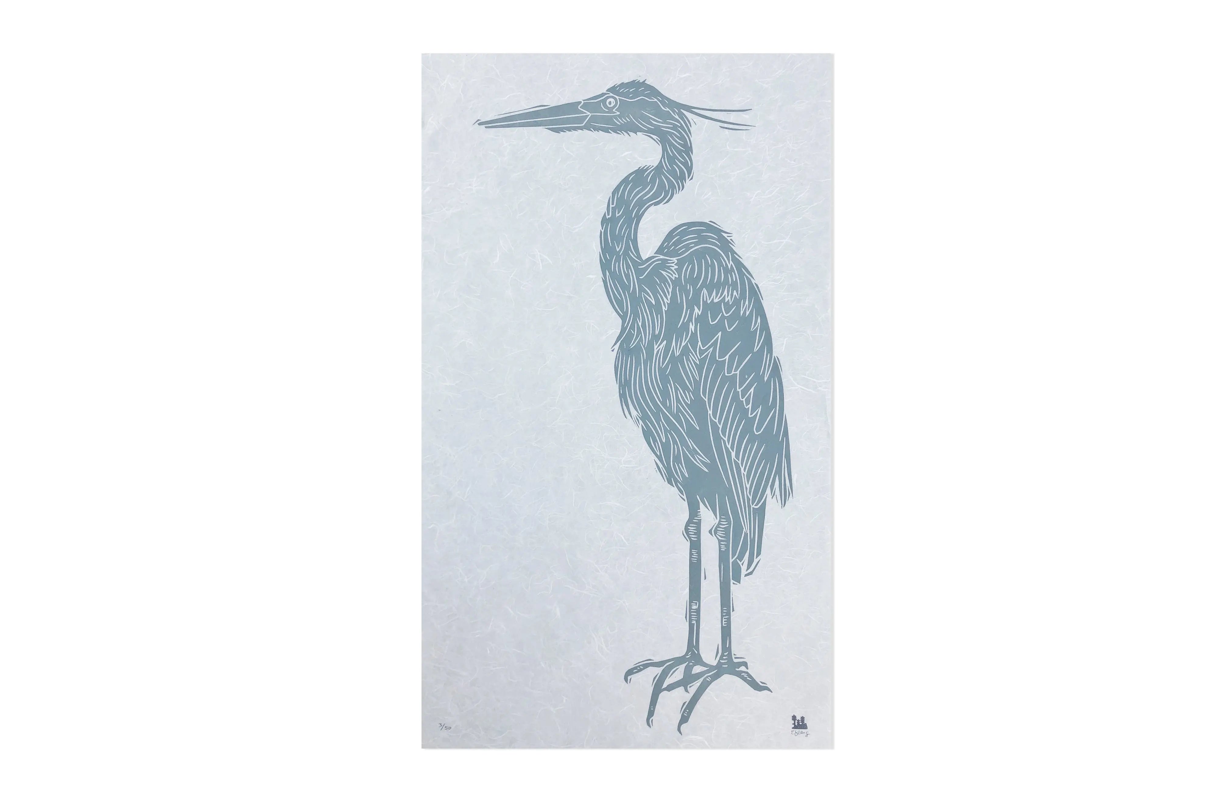 Heron Woodblock Print Woosah Outfitters