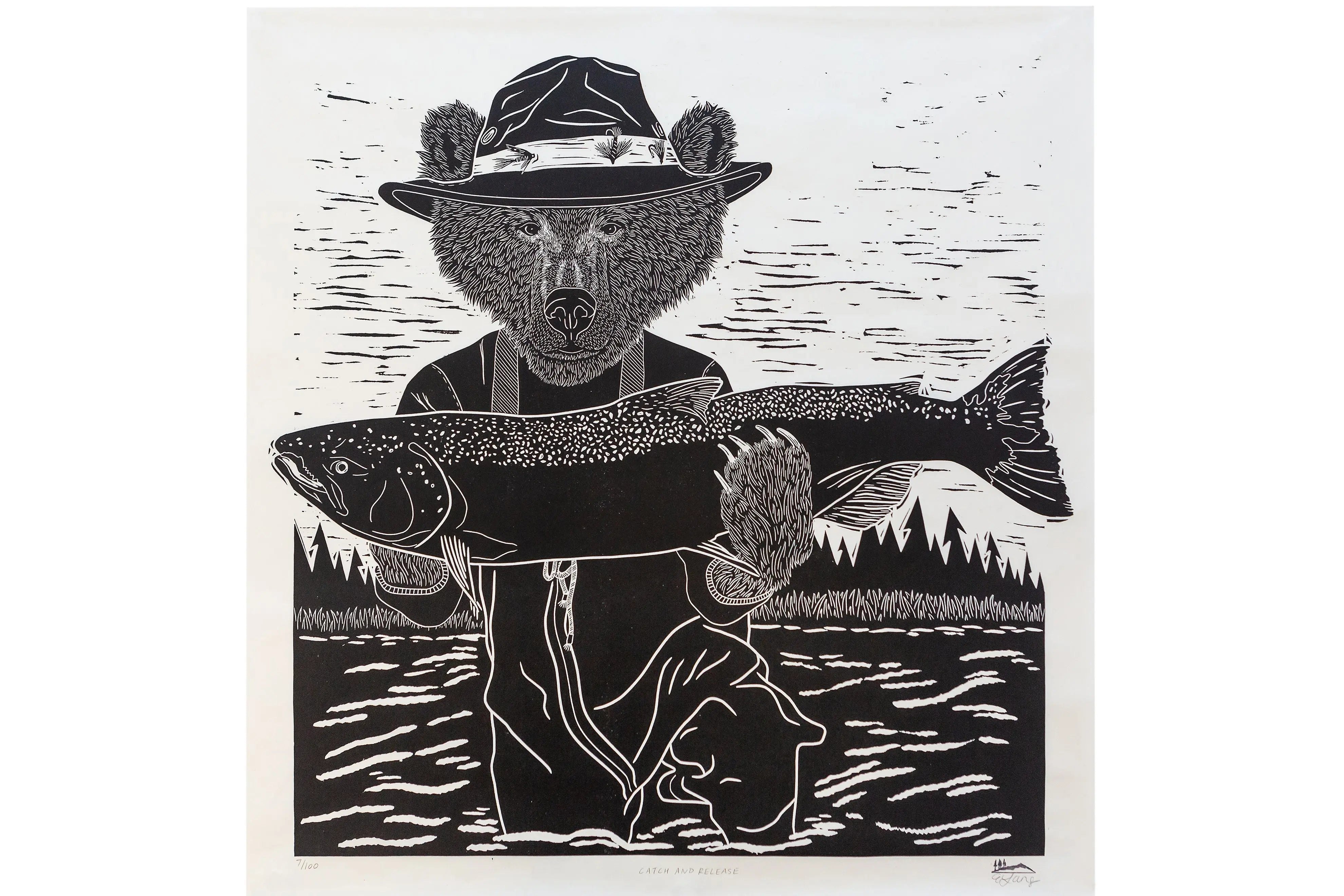 Catch and Release Woodcut Print Woosah Outfitters