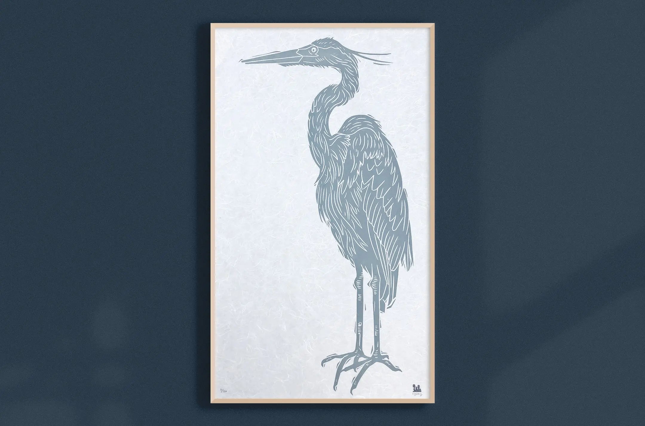 Heron Woodblock Print Woosah Outfitters