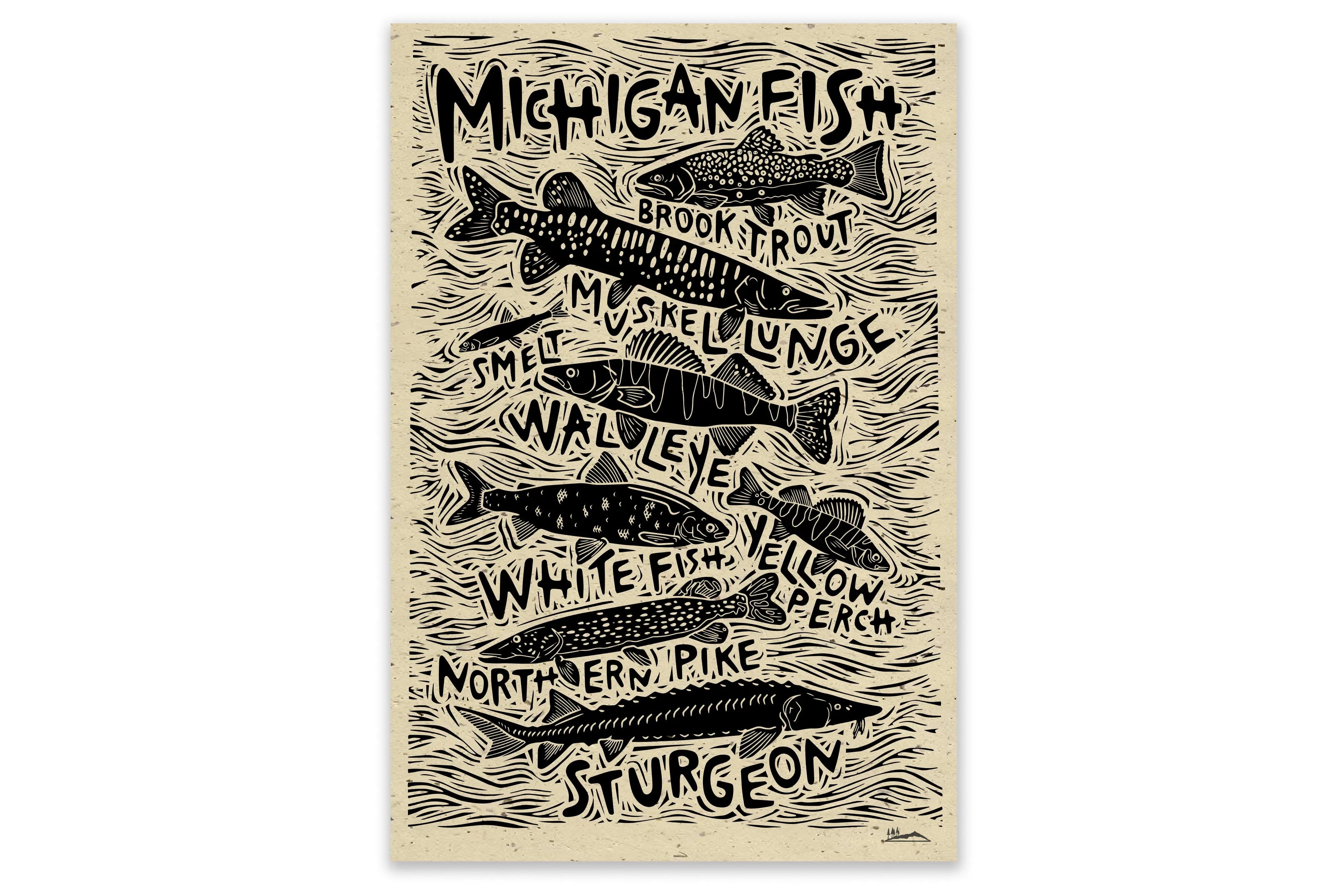 Michigan Fish Woodcut Print Woosah Outfitters